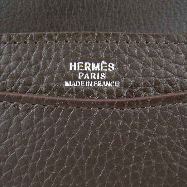 7A Hermes Togo Leather Messenger Bag Dark Coffee With Silver Hardware H021 Replica - Click Image to Close